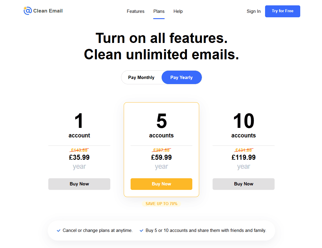 Clean Email Pricing Plans