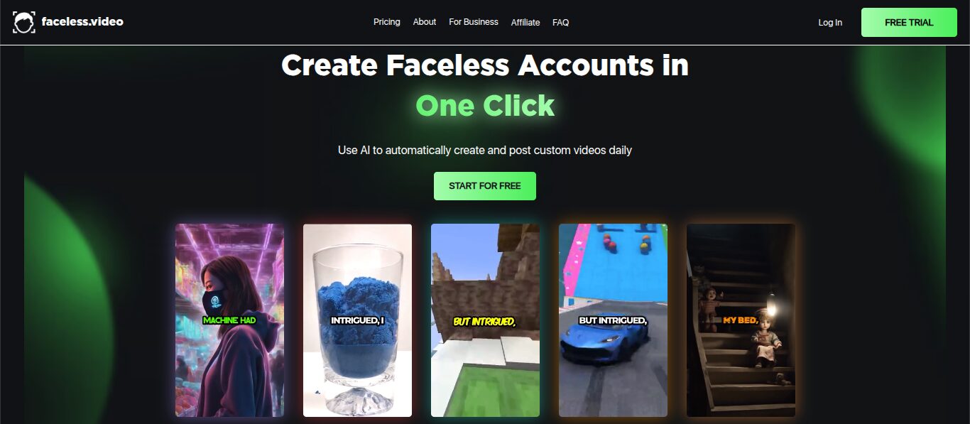 Faceless.video homepage