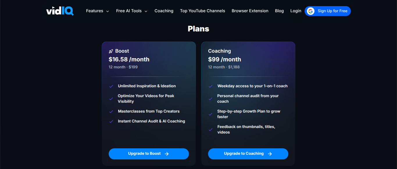 VidIQ Pricing Plans