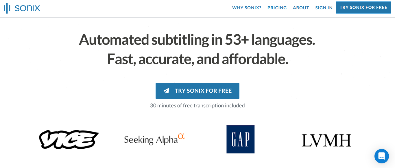 Sonix AI homepage