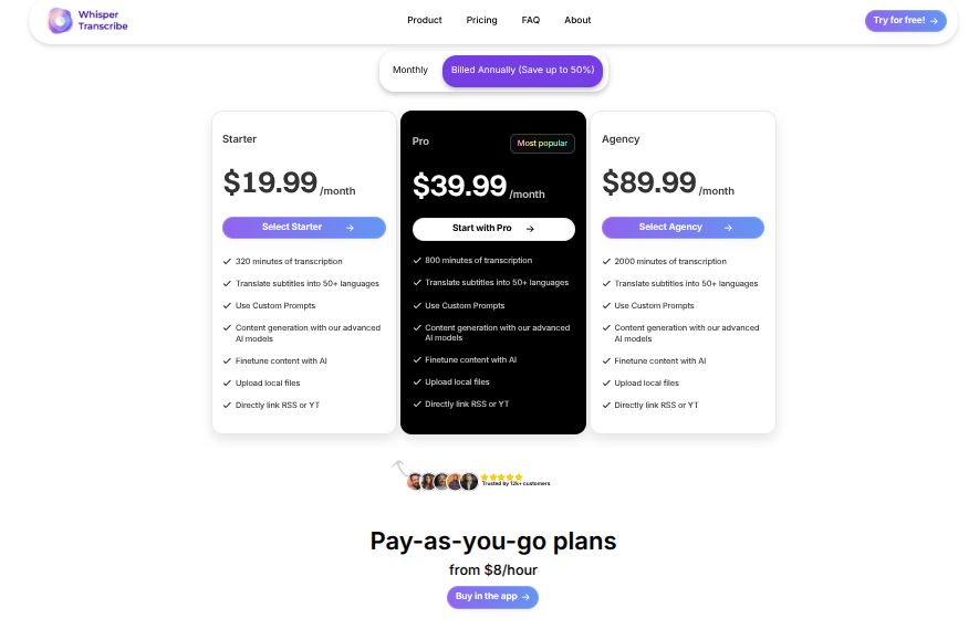 WhisperTranscribe Pricing plans