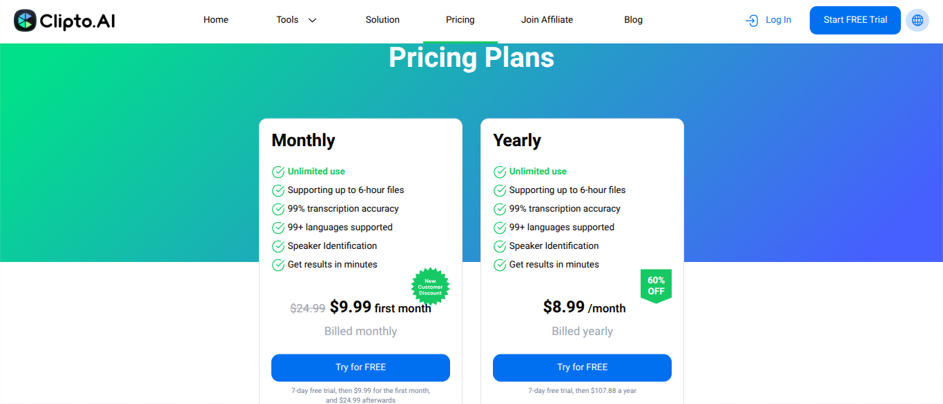 Clipto ----- Pricing Plans
