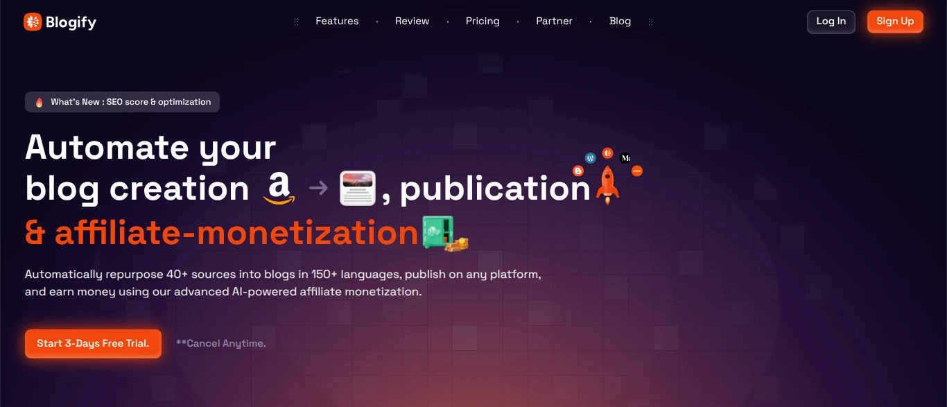 Blogify homepage